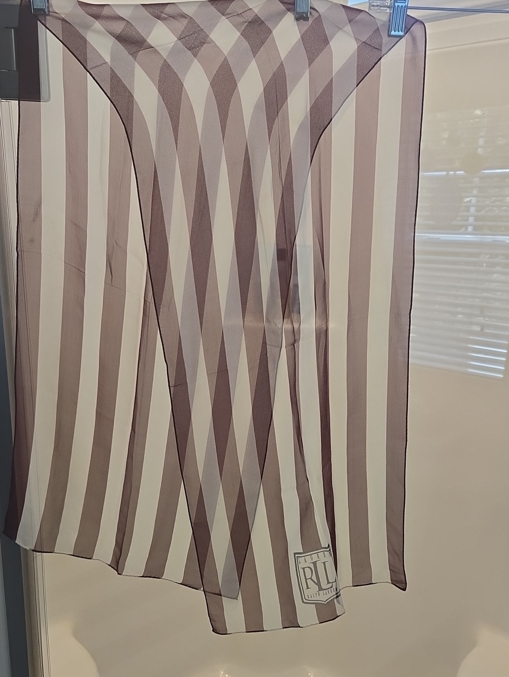 Vintage Ralph Lauren Burgundy and Cream Vertical Stripe Silk Scarf